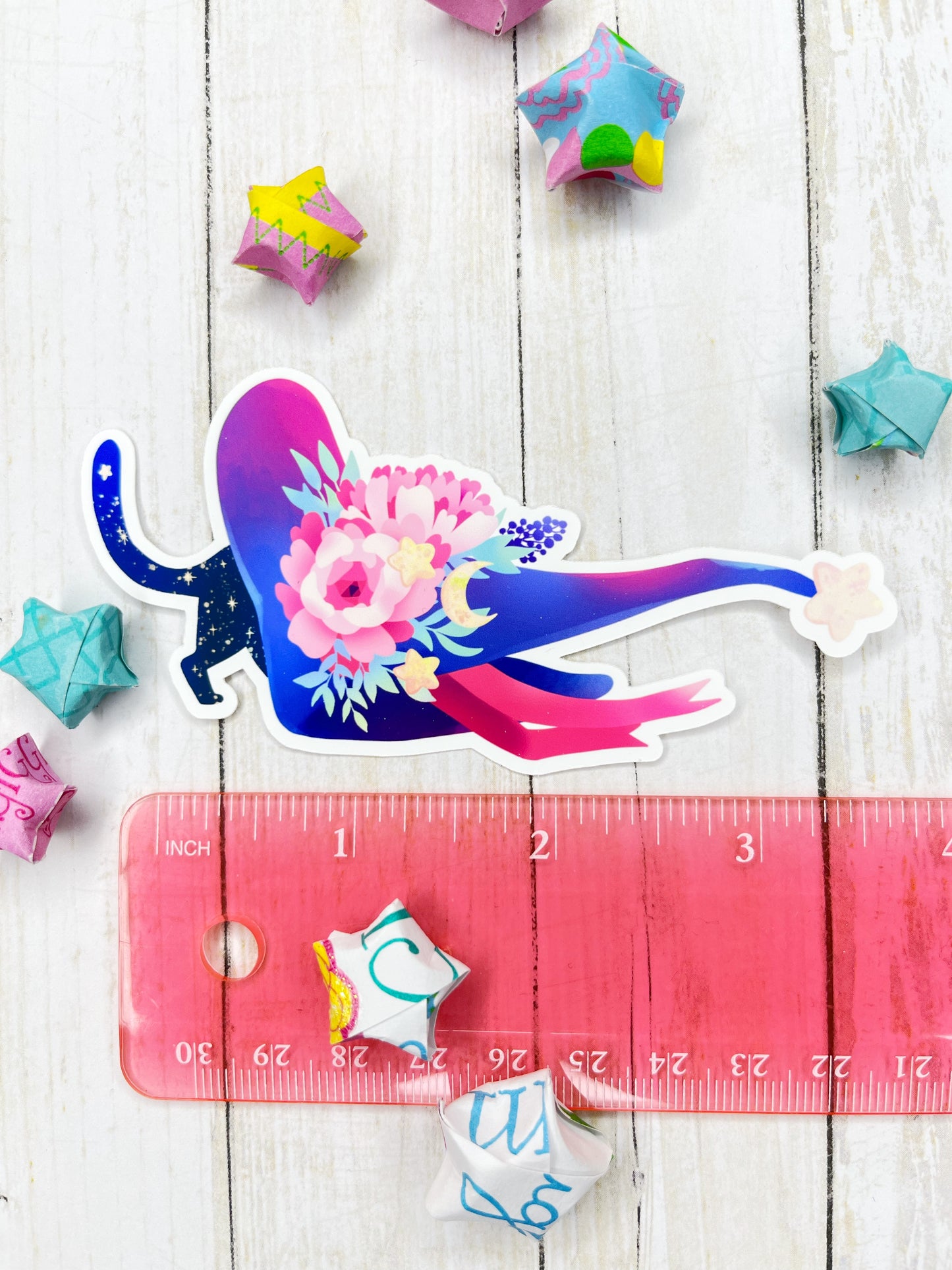 Cute Celestial Cat in a Floral Deco Witch Hat for Planners, water bottles and more!