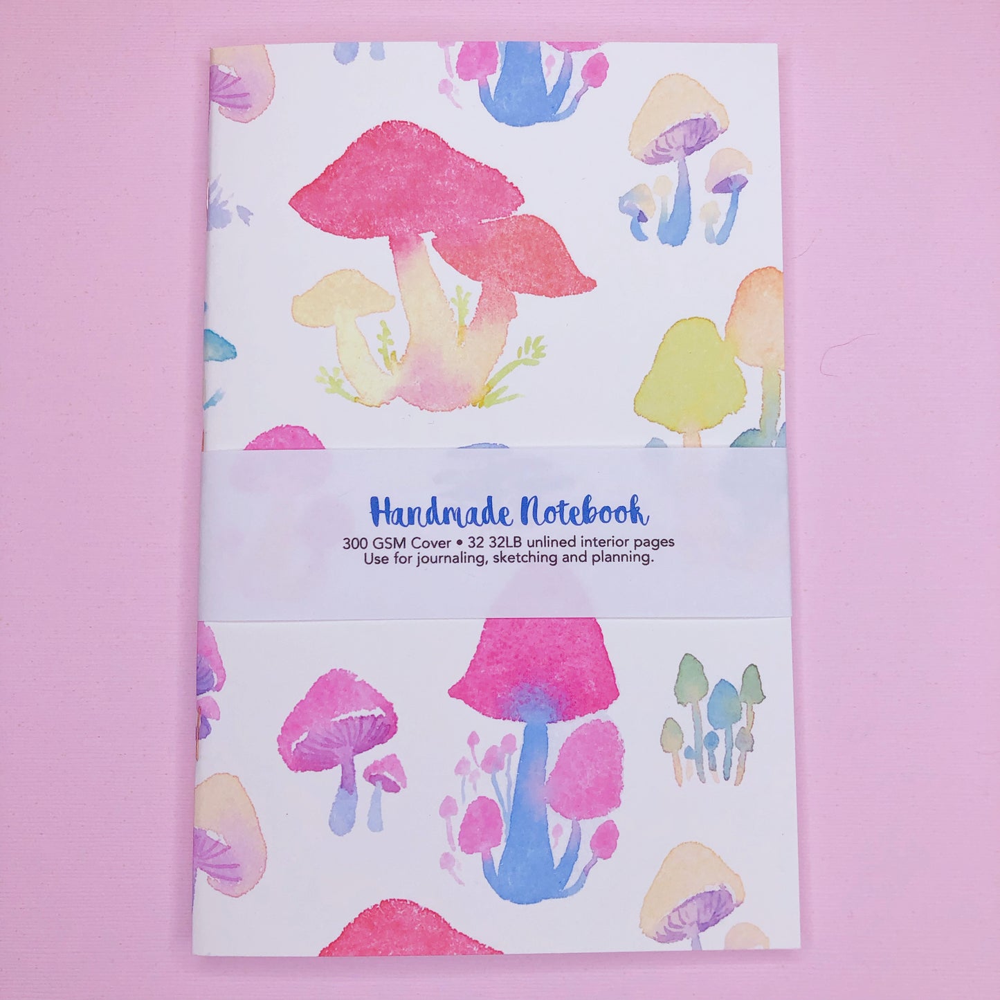 Beautiful Watercolor Mushroom Handmade Notebook Blank Book in A5 Half Letter for journaling, sketching and more!