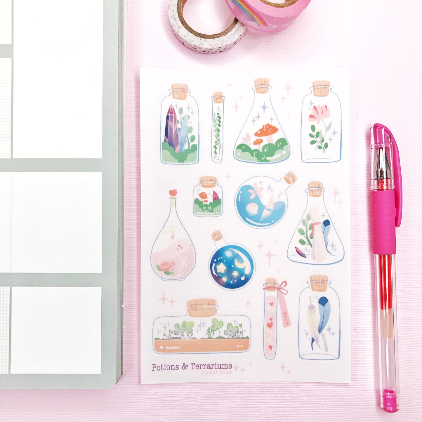 Clear Potion Bottle and Terrarium Stickers for Journaling, Planners and More!