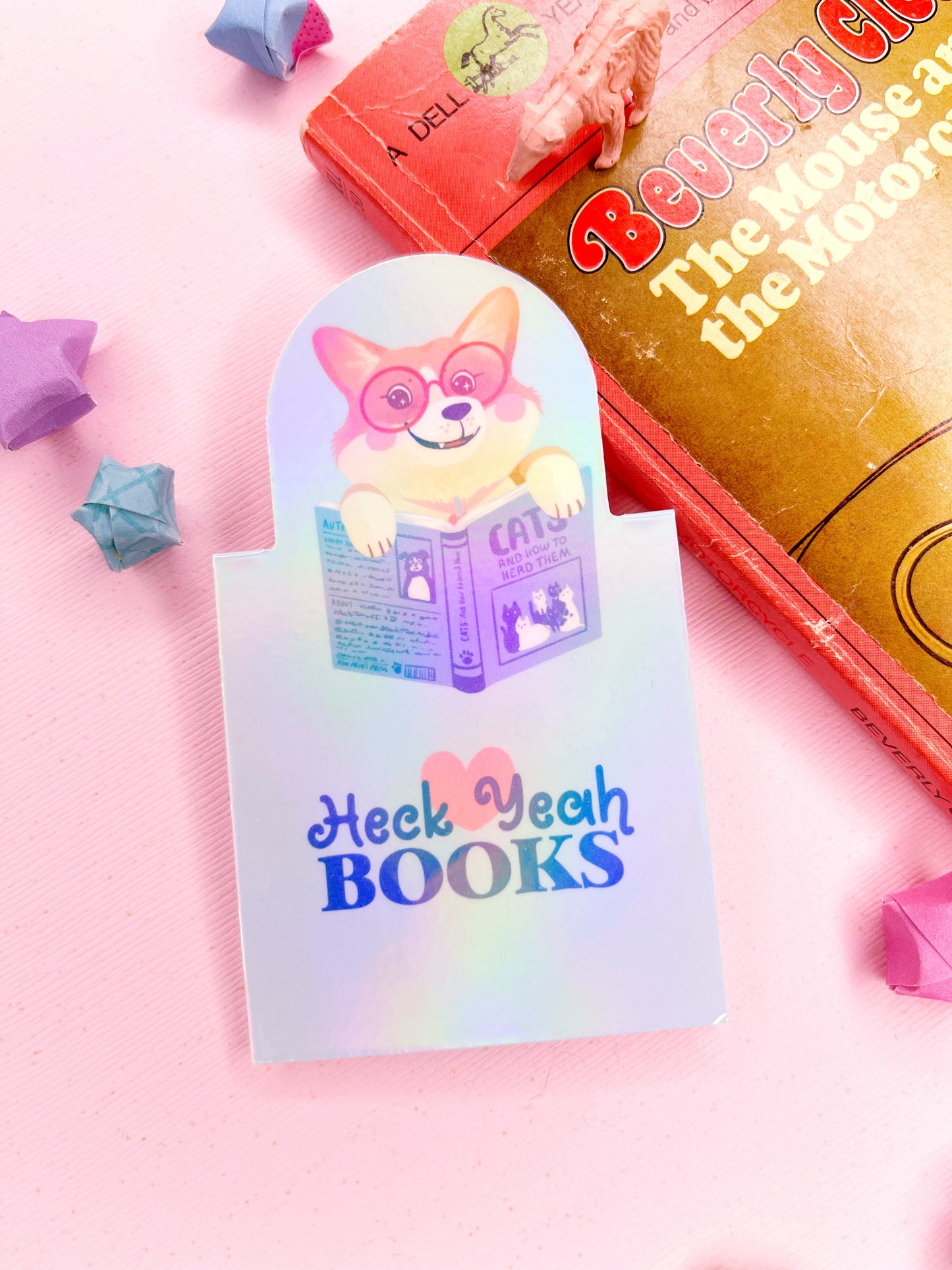 Cute Book Loving Pembroke Welsh Corgi Bookmark with Holographic Laminate