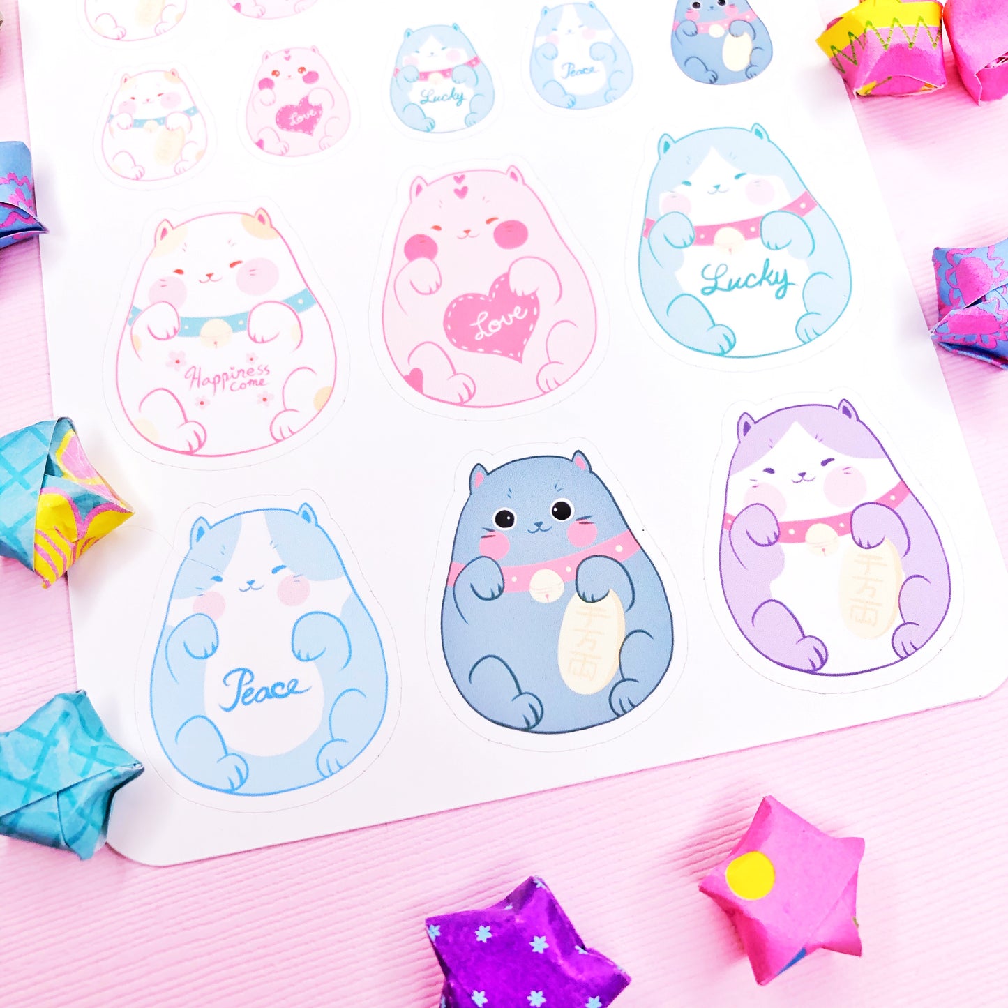 Cute Maneki Neko Lucky Cat Sticker Charms for Planners Journals and all around Fun.