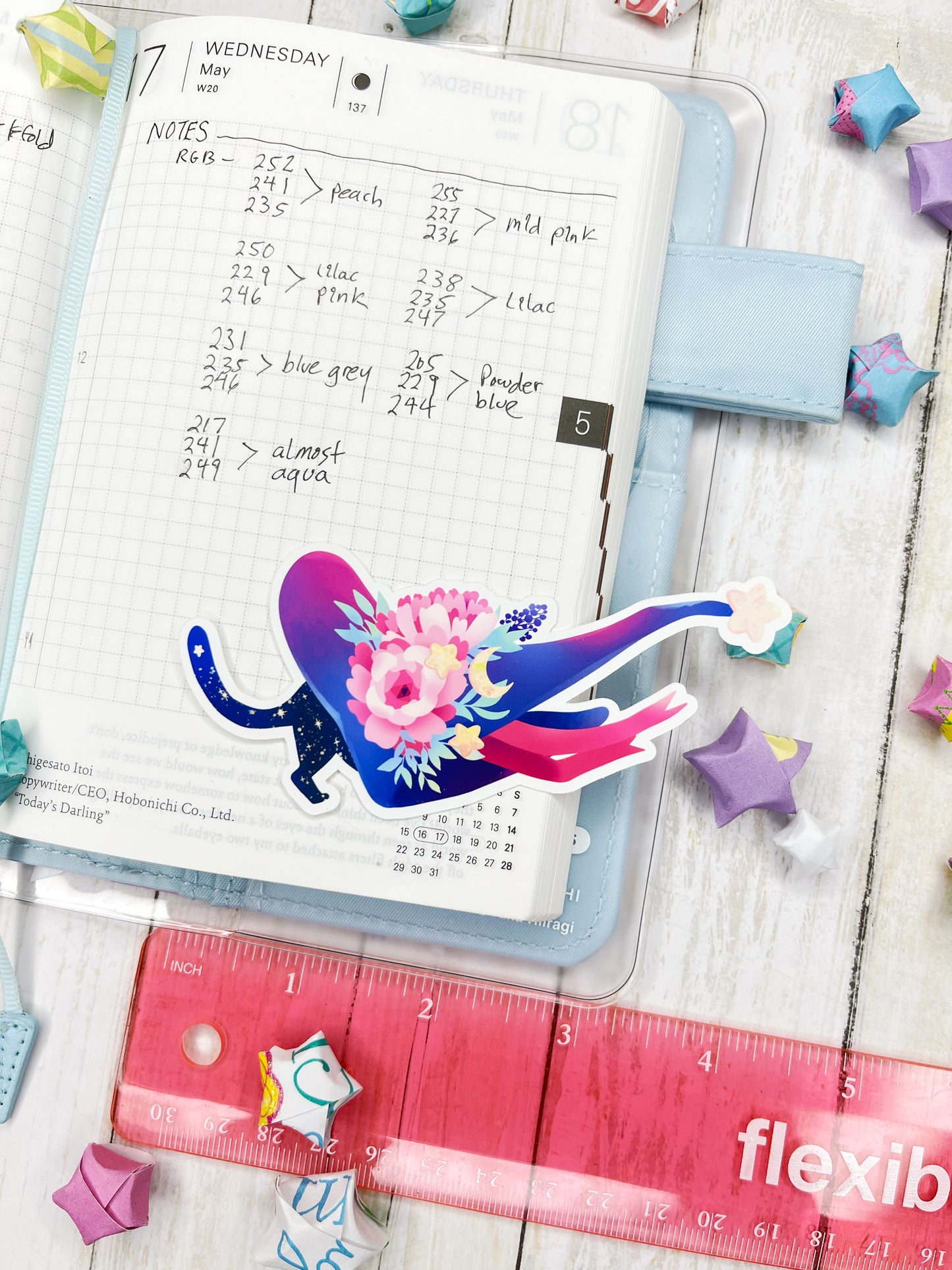 Cute Celestial Cat in a Floral Deco Witch Hat for Planners, water bottles and more!