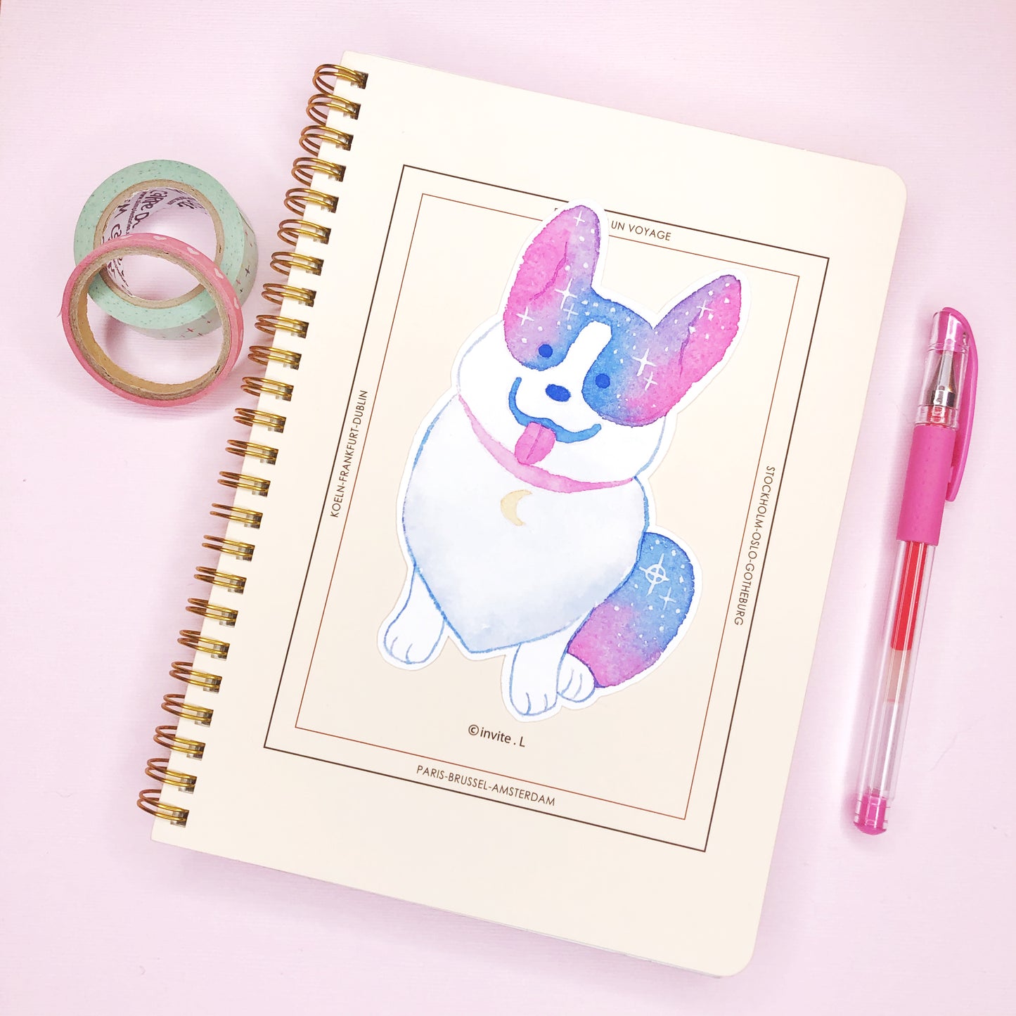 Extra Large Cute Space Corgi Watercolor Sticker for laptops, water bottles and more!