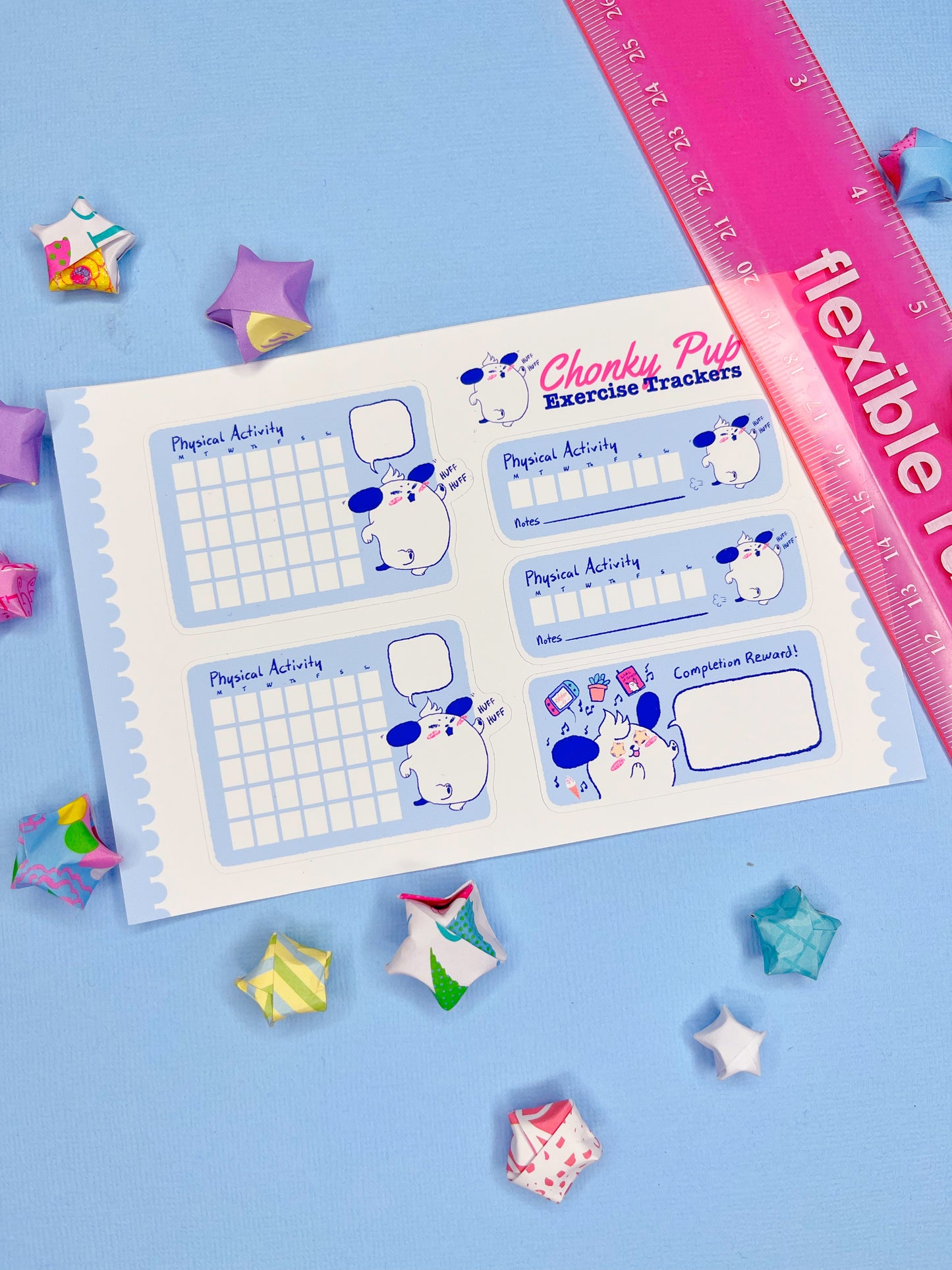 Cute Chonky Pup Exercise Trackers for Planners - Track your physical activity!