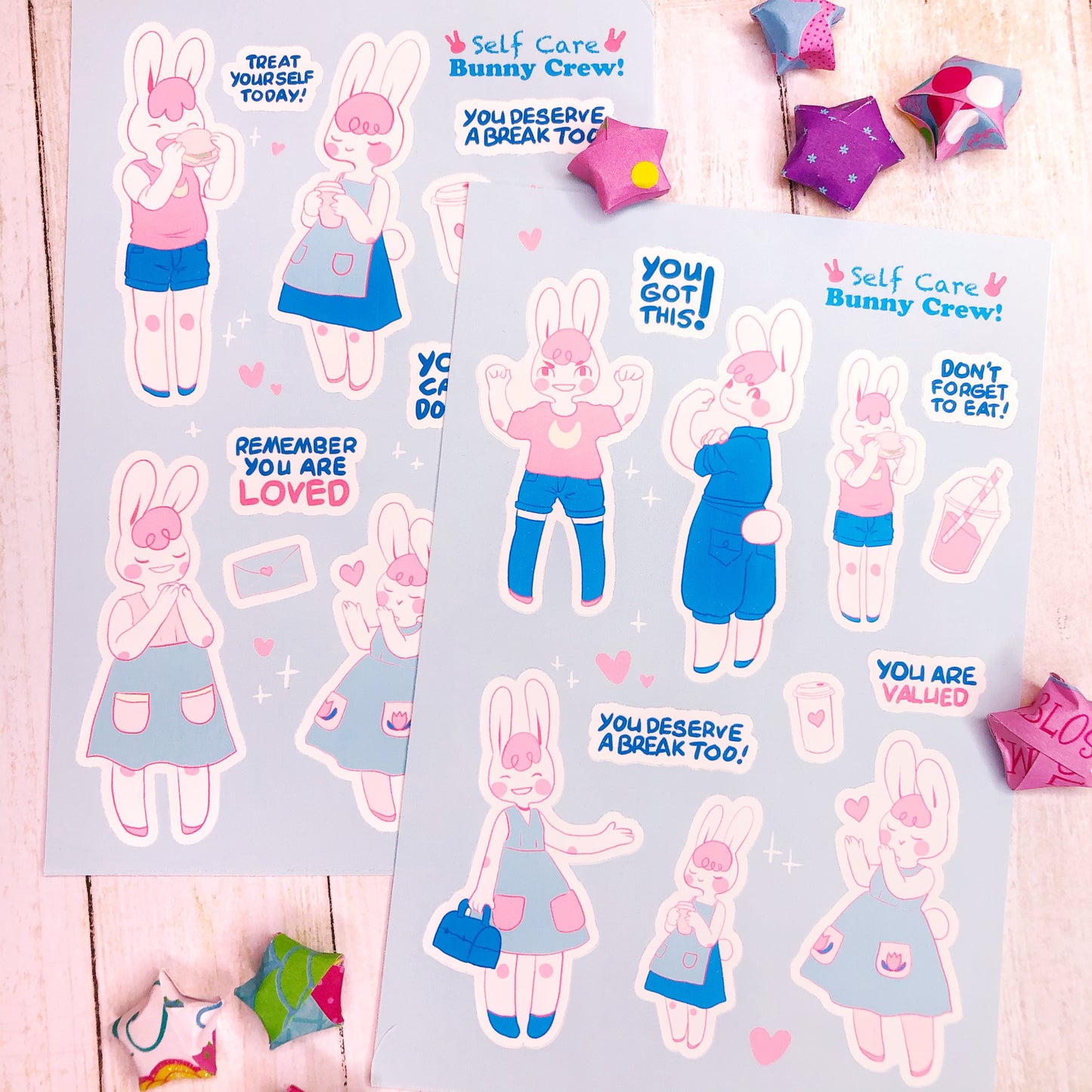 Cute Kawaii Cartoon Bunny Self Care Stickers for Journaling, Art Journals, Planners and more!