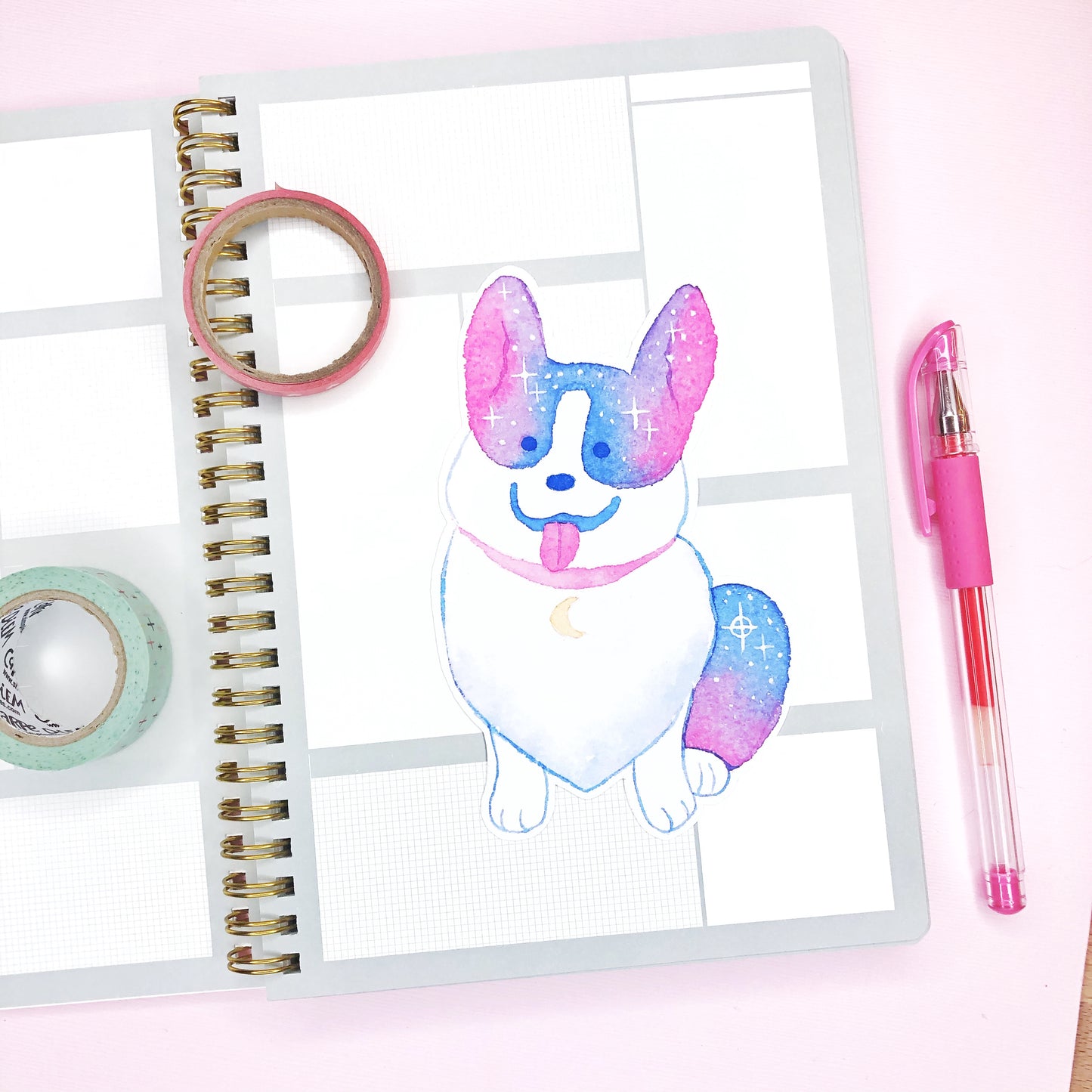 Extra Large Cute Space Corgi Watercolor Sticker for laptops, water bottles and more!