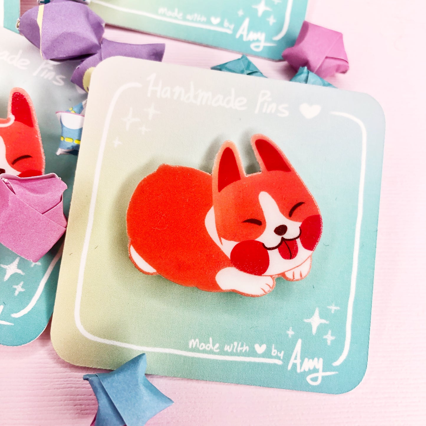 A Cute Handmade Happy Pembroke Welsh Corgi Puppy Resin Brooch