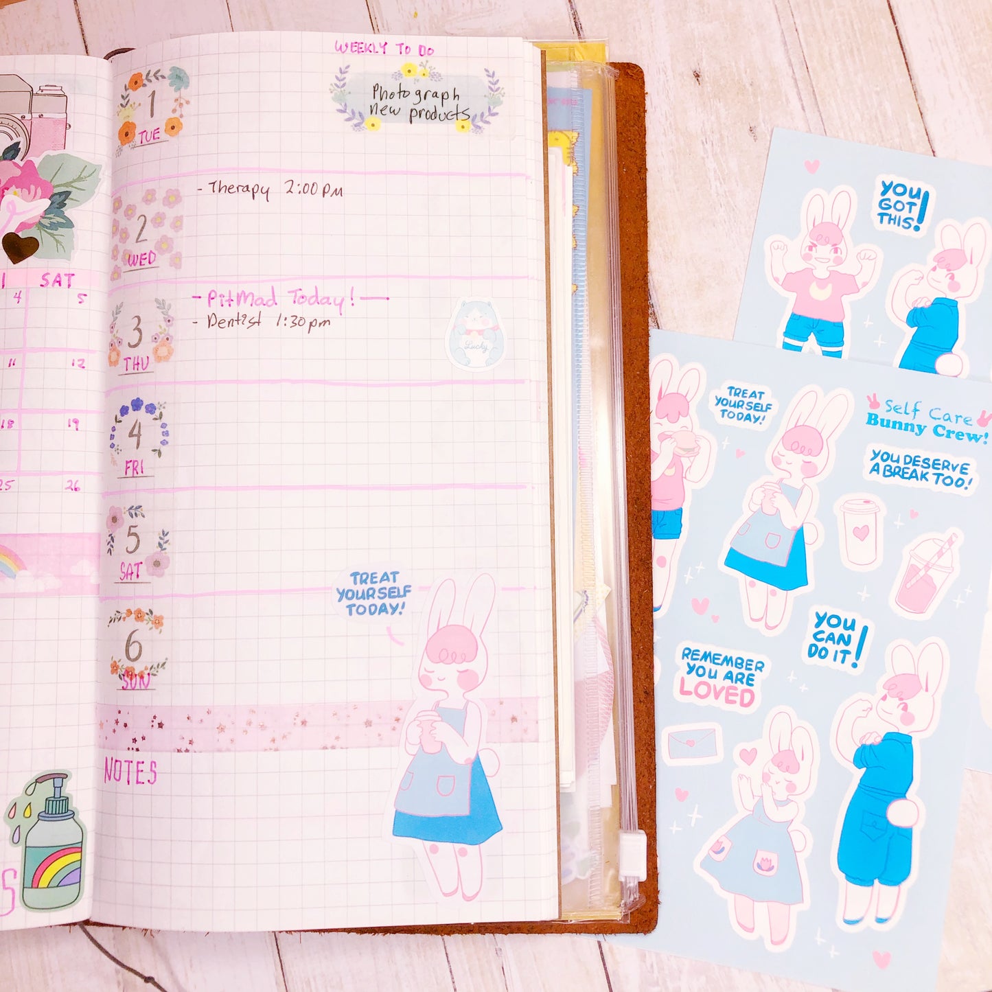 Cute Kawaii Cartoon Bunny Self Care Stickers for Journaling, Art Journals, Planners and more!