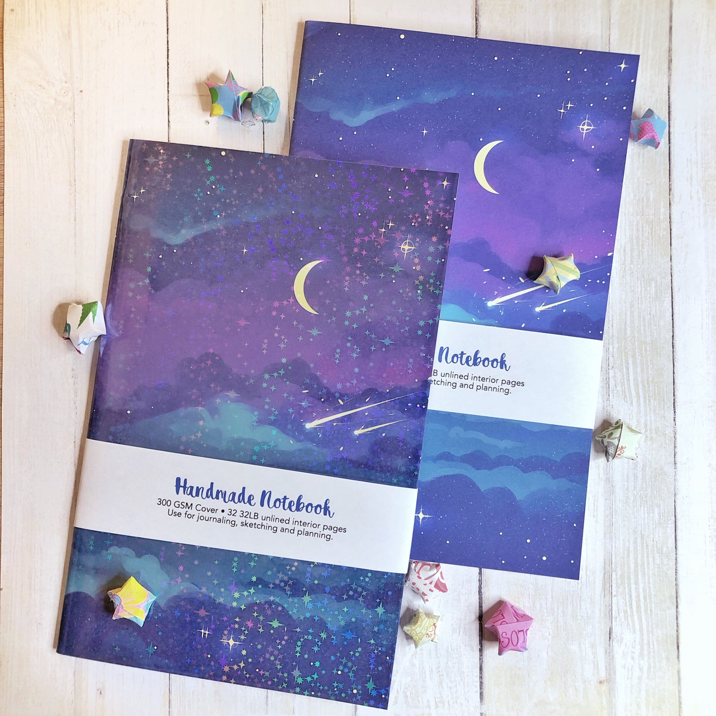 Beautiful Starry Sky Handmade Notebook Blank Book in A5 Half Letter for journaling, sketching and more!