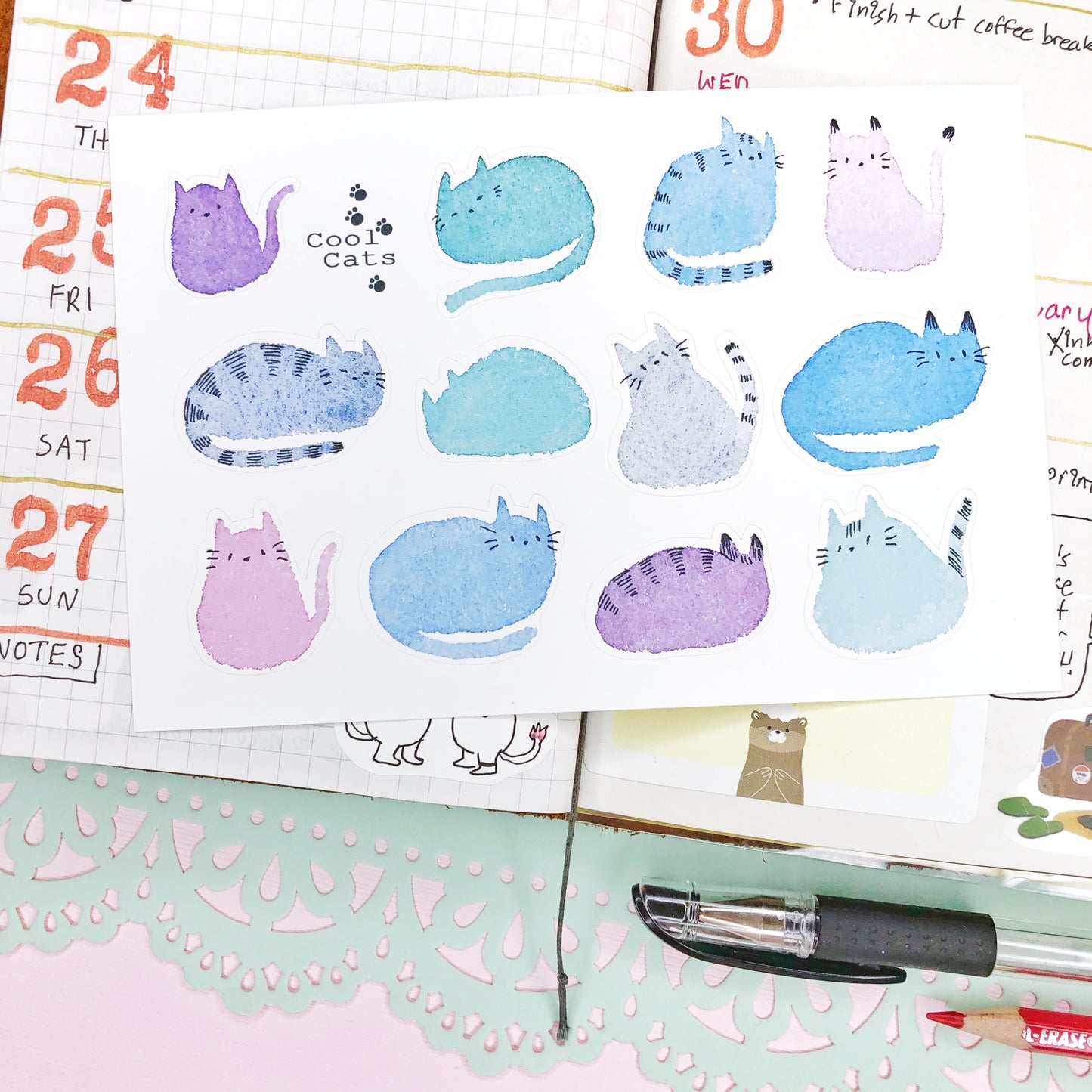 Cute Watercolor Cat Stickers for Planners, Journaling, Scrapbooking, Notebook Decoration and more!