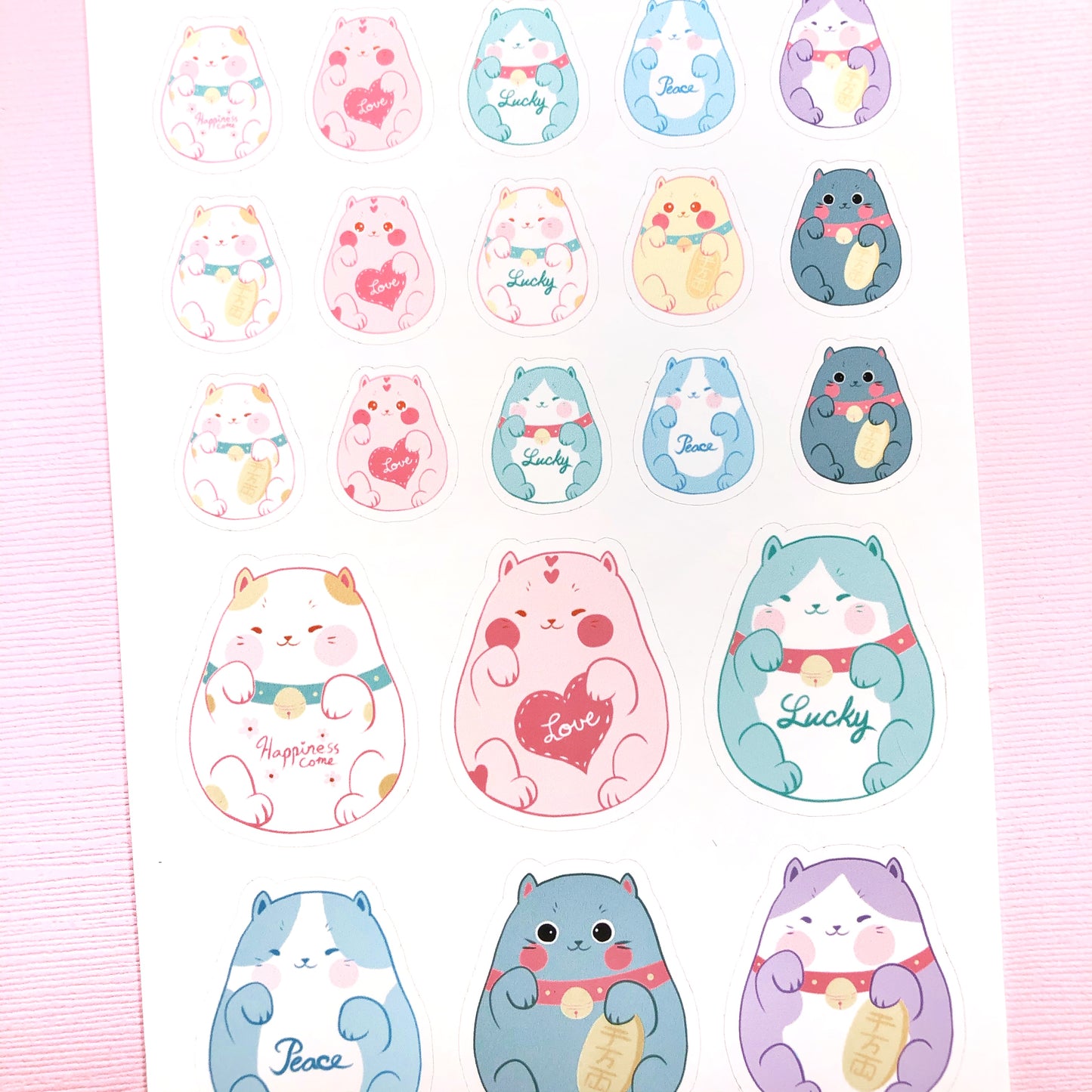 Cute Maneki Neko Lucky Cat Sticker Charms for Planners Journals and all around Fun.