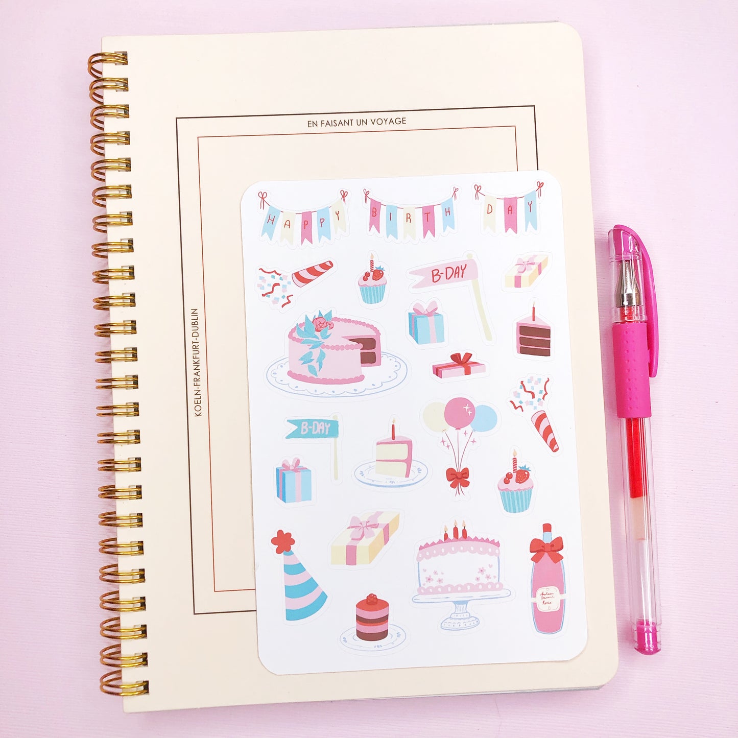 Cute Pink Teal Birthday Stickers for Planners and Bullet Journals and more!