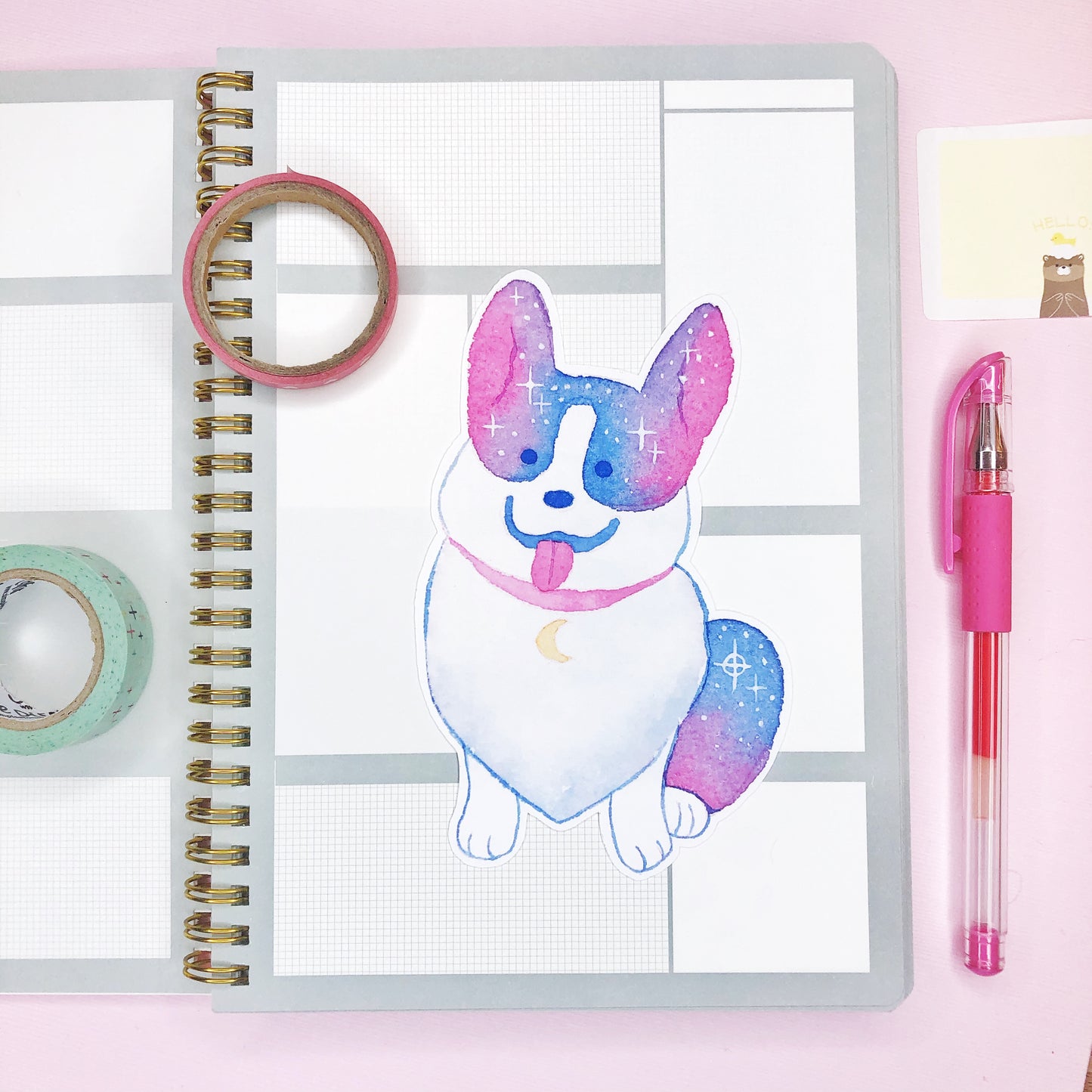 Extra Large Cute Space Corgi Watercolor Sticker for laptops, water bottles and more!