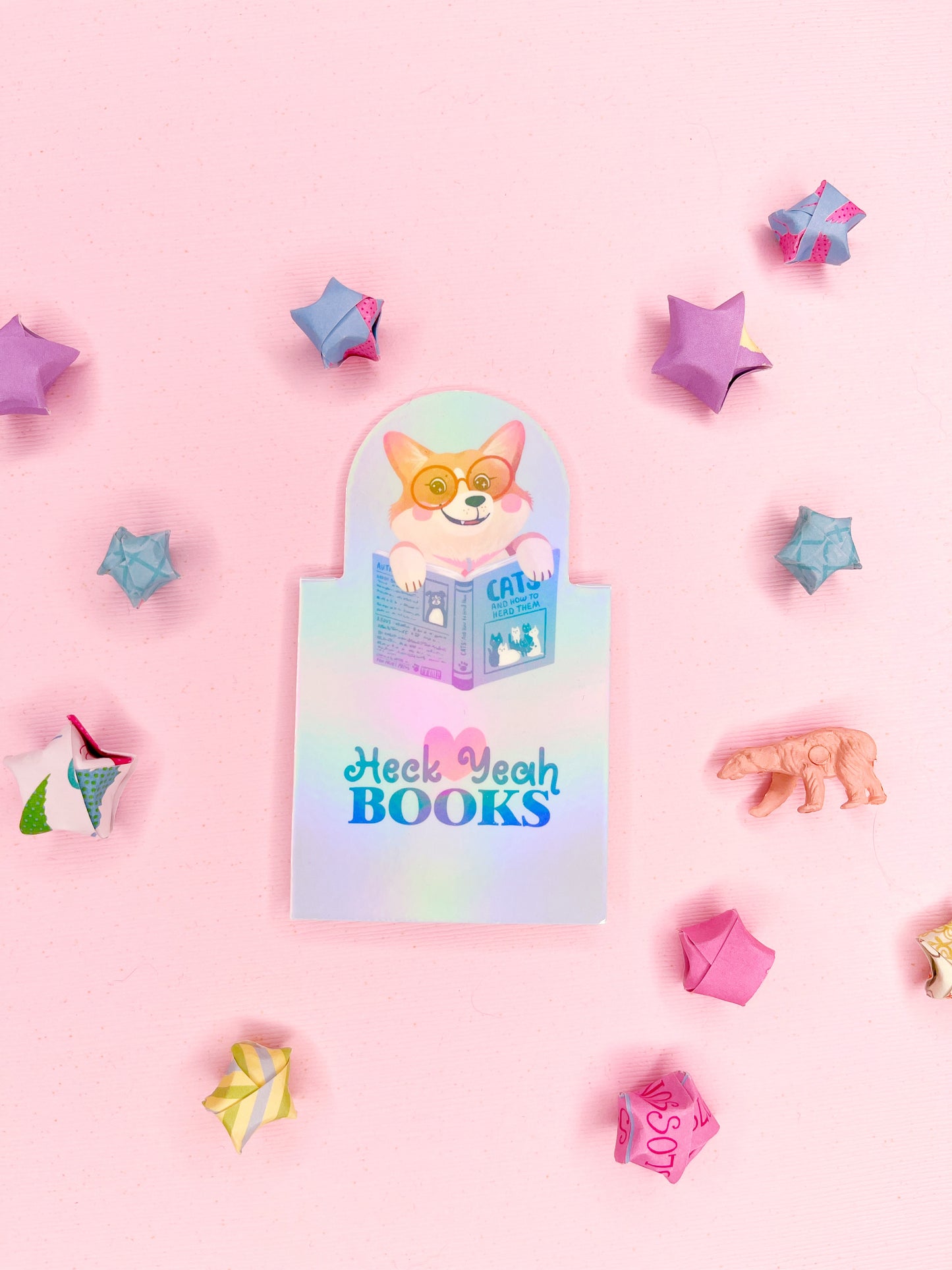 Cute Book Loving Pembroke Welsh Corgi Bookmark with Holographic Laminate