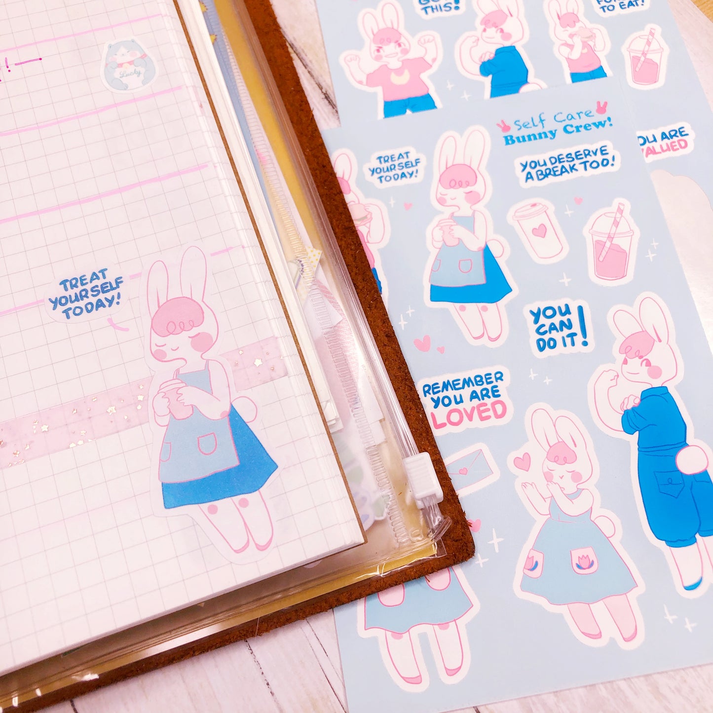 Cute Kawaii Cartoon Bunny Self Care Stickers for Journaling, Art Journals, Planners and more!