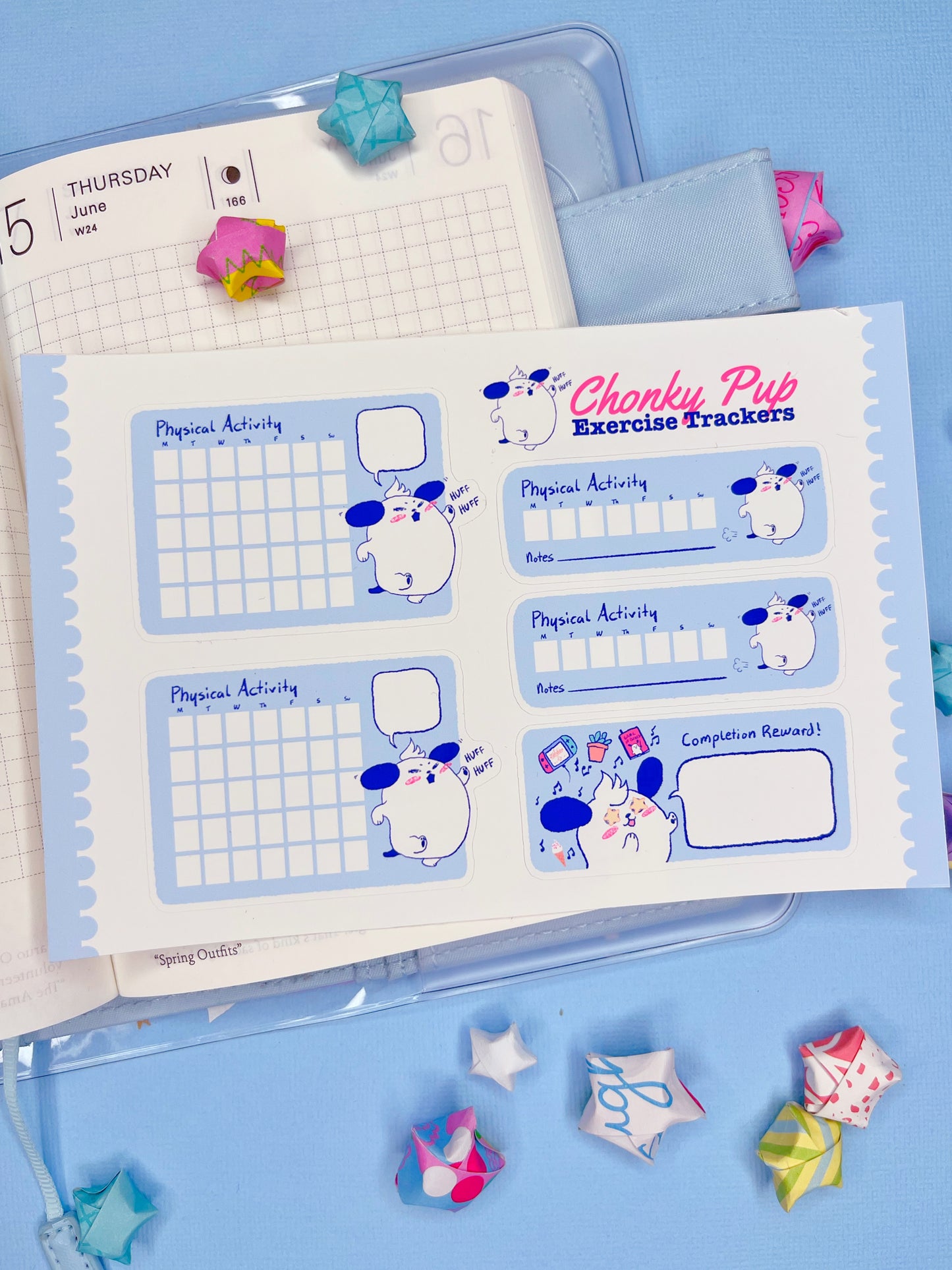 Cute Chonky Pup Exercise Trackers for Planners - Track your physical activity!