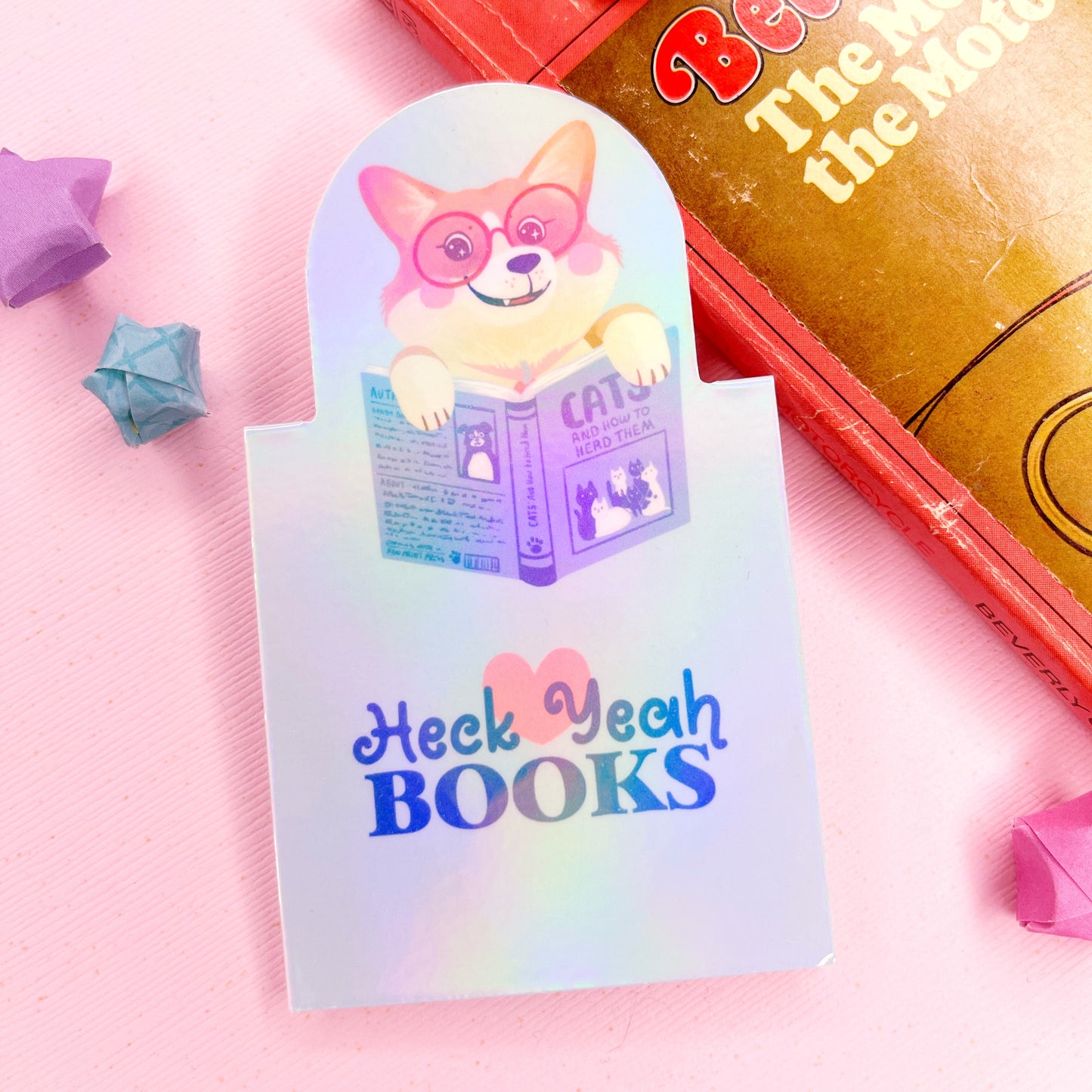 Cute Book Loving Pembroke Welsh Corgi Bookmark with Holographic Laminate