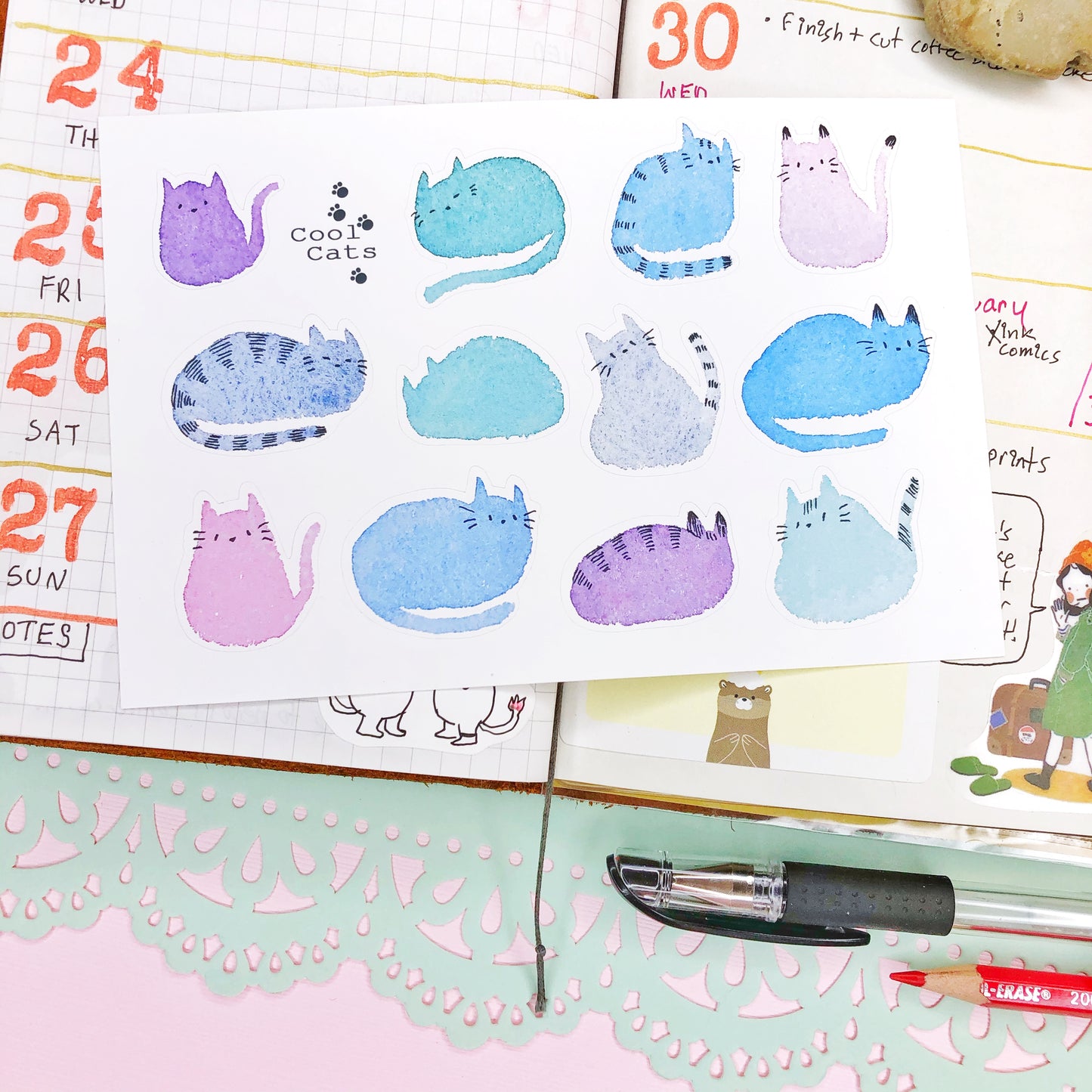 Cute Watercolor Cat Stickers for Planners, Journaling, Scrapbooking, Notebook Decoration and more!