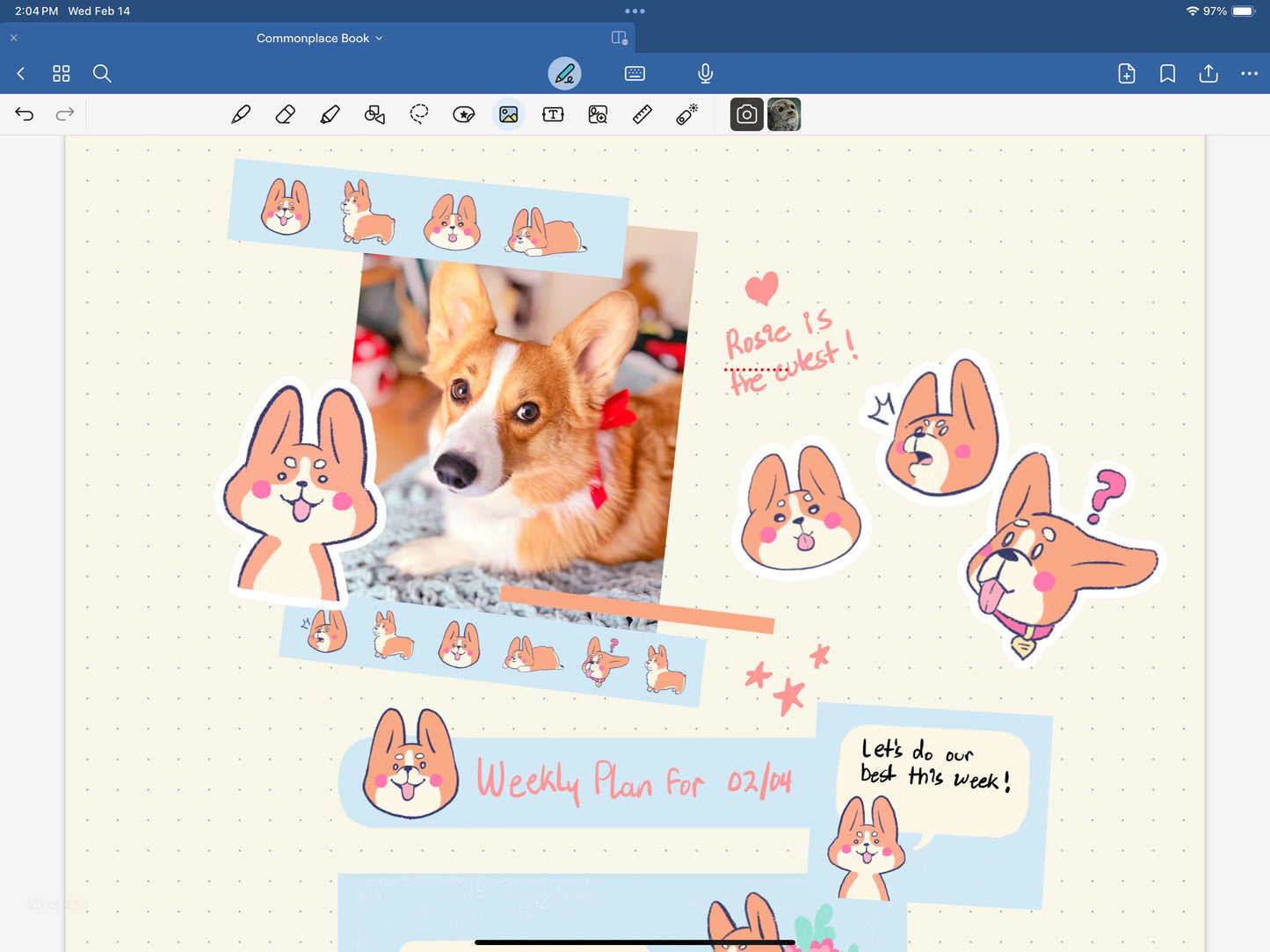 Set of 27 different digital Pembroke Welsh Corgi planner stickers for Digital Planners, Goodnotes, Notability