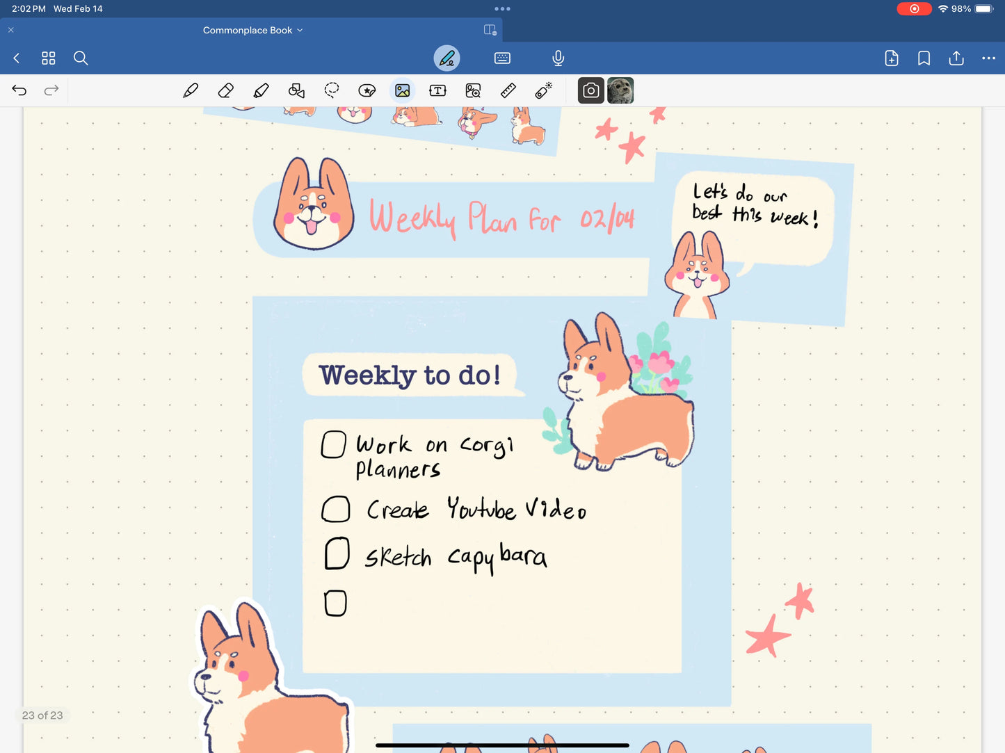 Set of 27 different digital Pembroke Welsh Corgi planner stickers for Digital Planners, Goodnotes, Notability