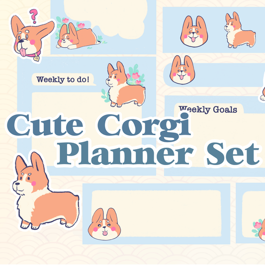 Set of 27 different digital Pembroke Welsh Corgi planner stickers for Digital Planners, Goodnotes, Notability