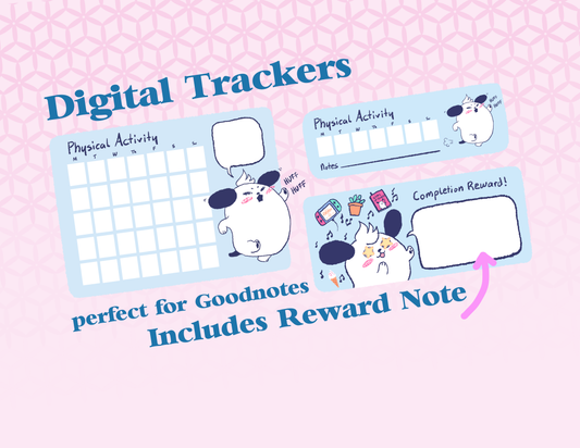 Set of 3 digital Chonky puppy themed exercise trackers for digital journals, planners, goodnotes, notability and etc..