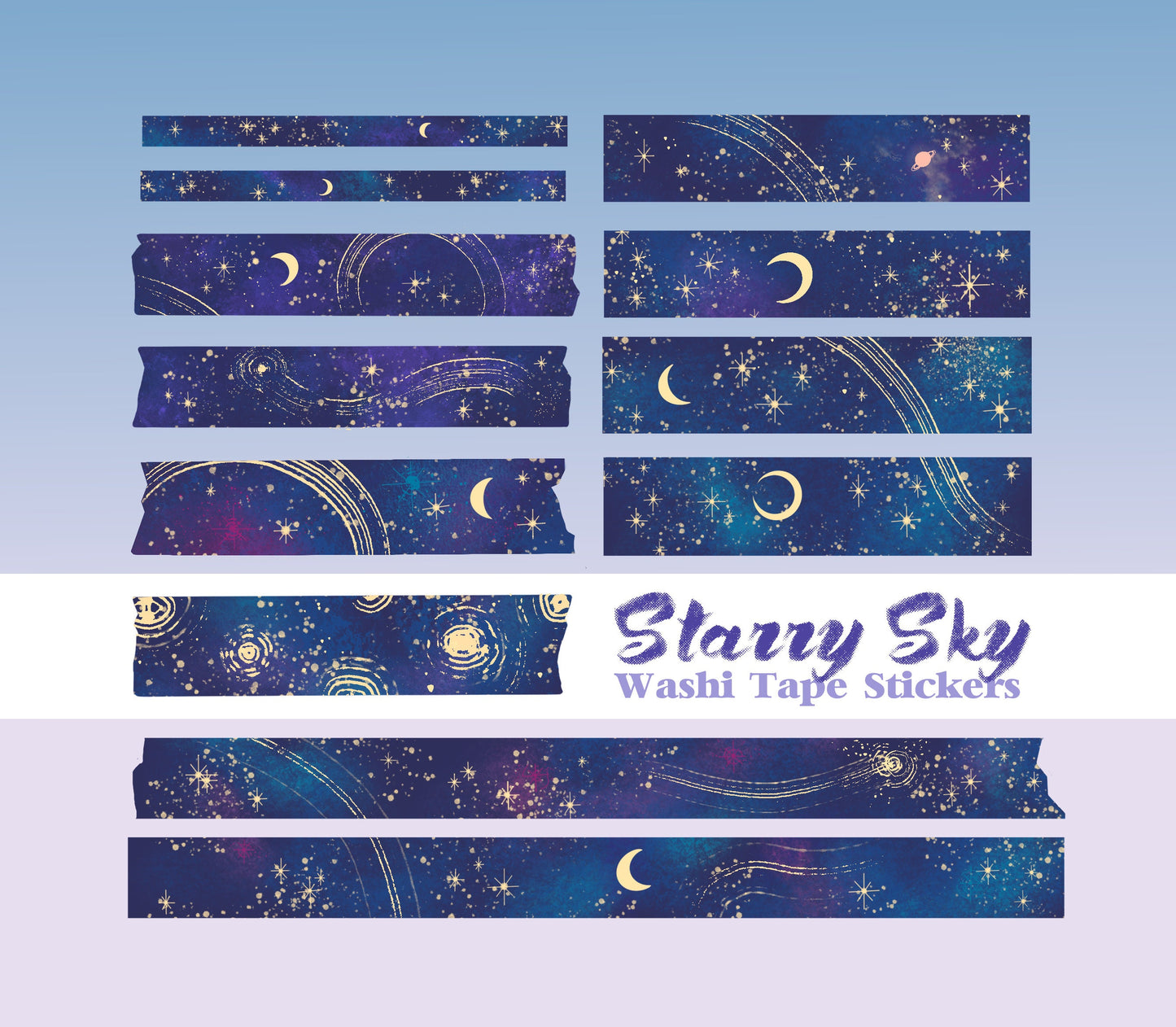 Set of 12 different digital starry sky washi tape stickers for digital journals, planners, goodnotes, notability and more!