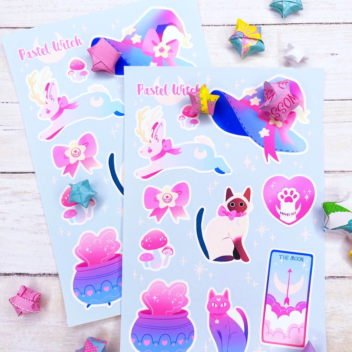 Cute Pastel Witch Magical Girl Sticker Sheet - for Planners, Scrapbooking, Waterbottles and more!