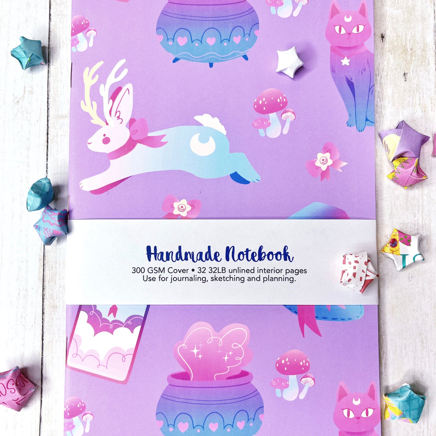 Cute Pastel Lilac Witch Handmade Notebook Blank Book Magical Girl Grimoire Witchy A5 Half Letter Journal planner (Copy)