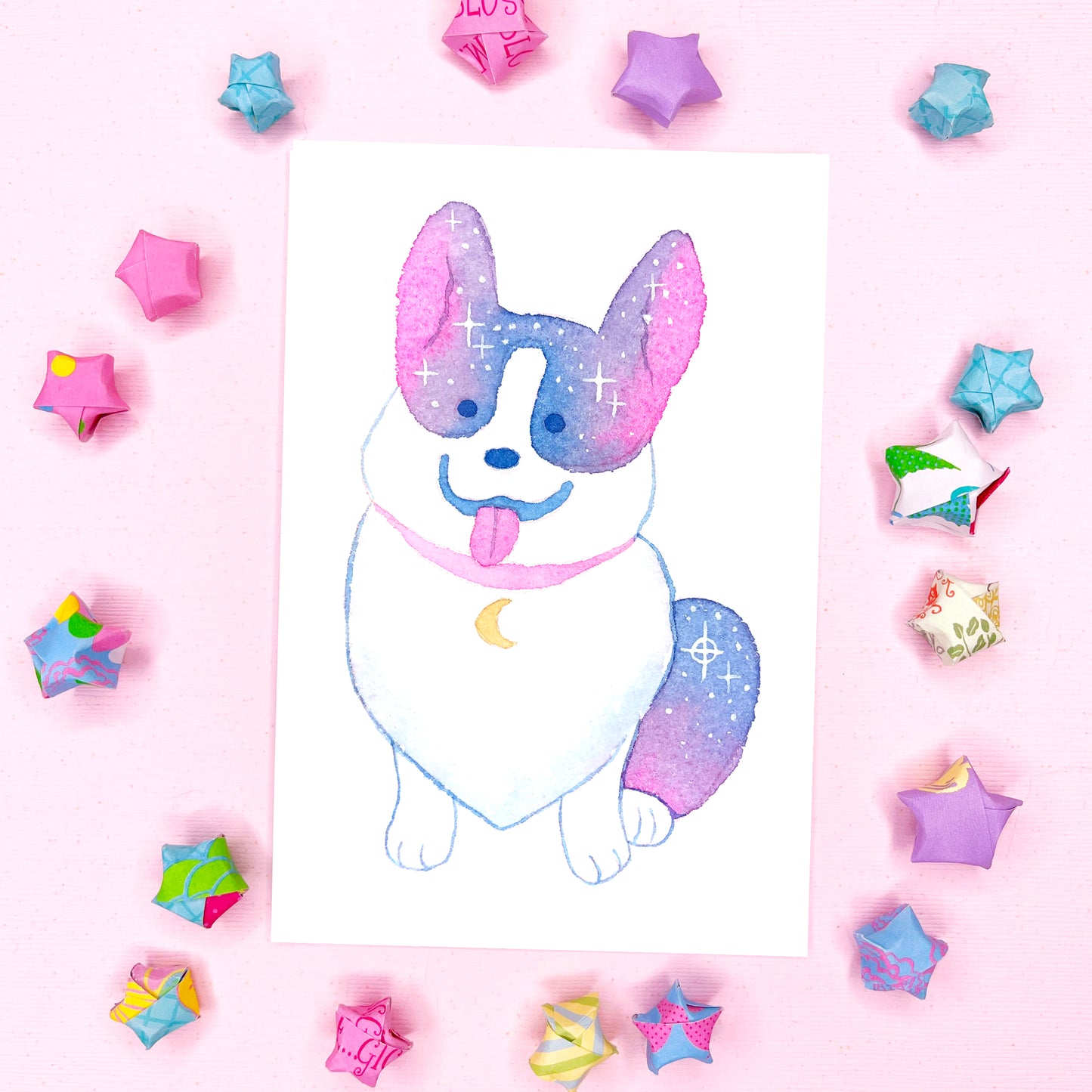 Cute Space Corgi Art Print Wall Art Artwork for kids room, nursery, office, children's room, bathroom, home decor