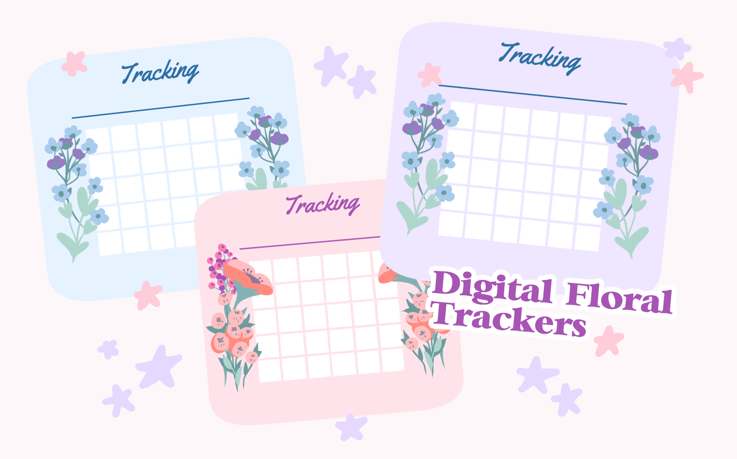 Set of 3 Styles of Pastel Floral Trackers for Digital Planners or Printable