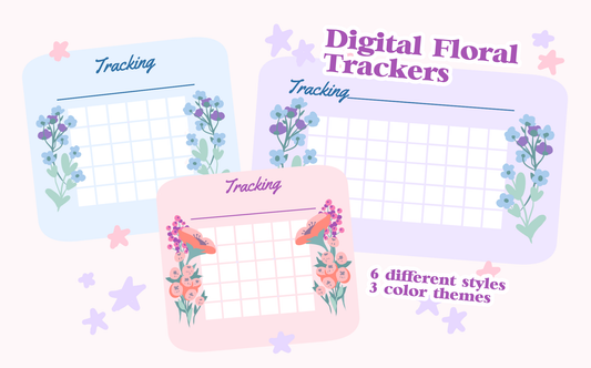 Set of 3 Styles of Pastel Floral Trackers for Digital Planners or Printable