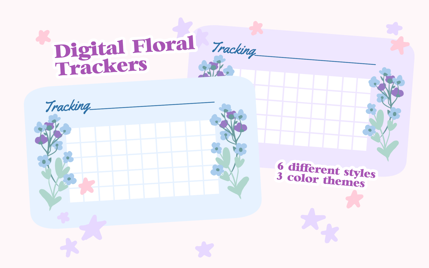 Set of 3 Styles of Pastel Floral Trackers for Digital Planners or Printable