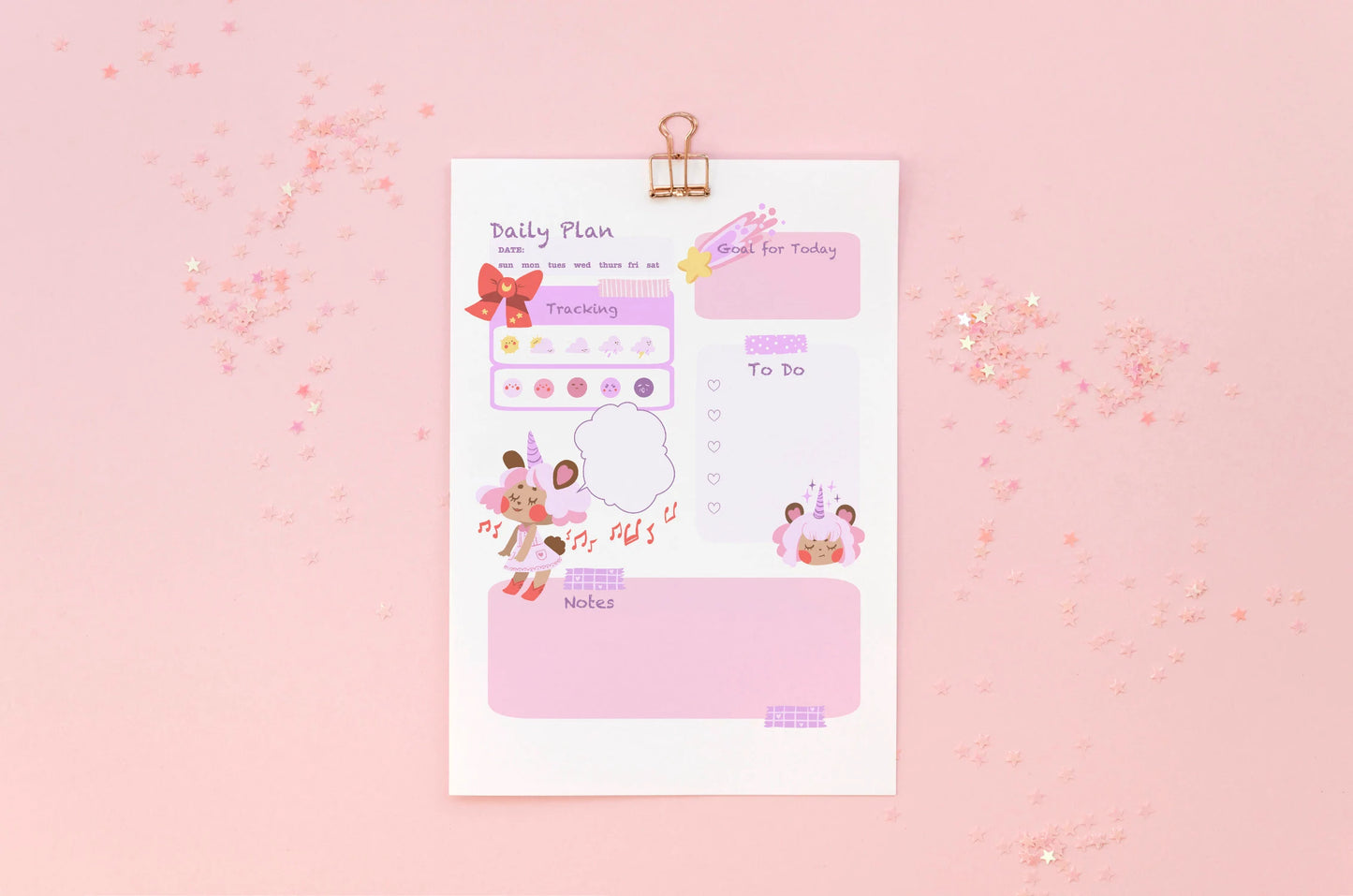 A Super Cute Set of 4 Different Letter Sized Planner Printables Featuring a cute Unicorn Bear