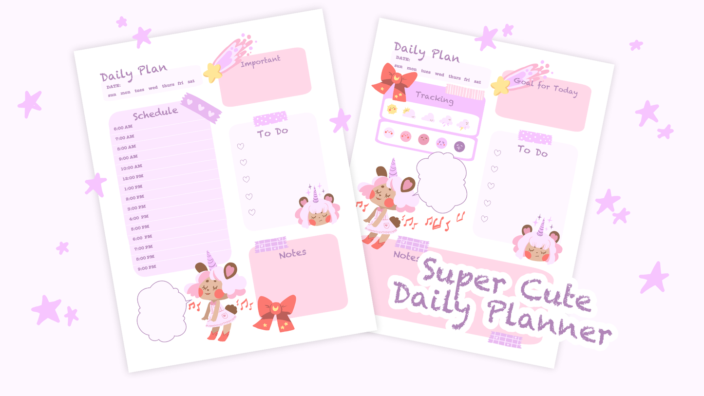 A Super Cute Set of 4 Different Letter Sized Planner Printables Featuring a cute Unicorn Bear