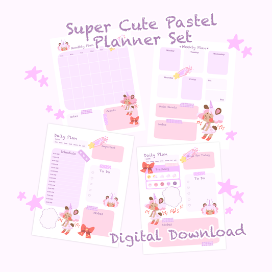 A Super Cute Set of 4 Different Letter Sized Planner Printables Featuring a cute Unicorn Bear