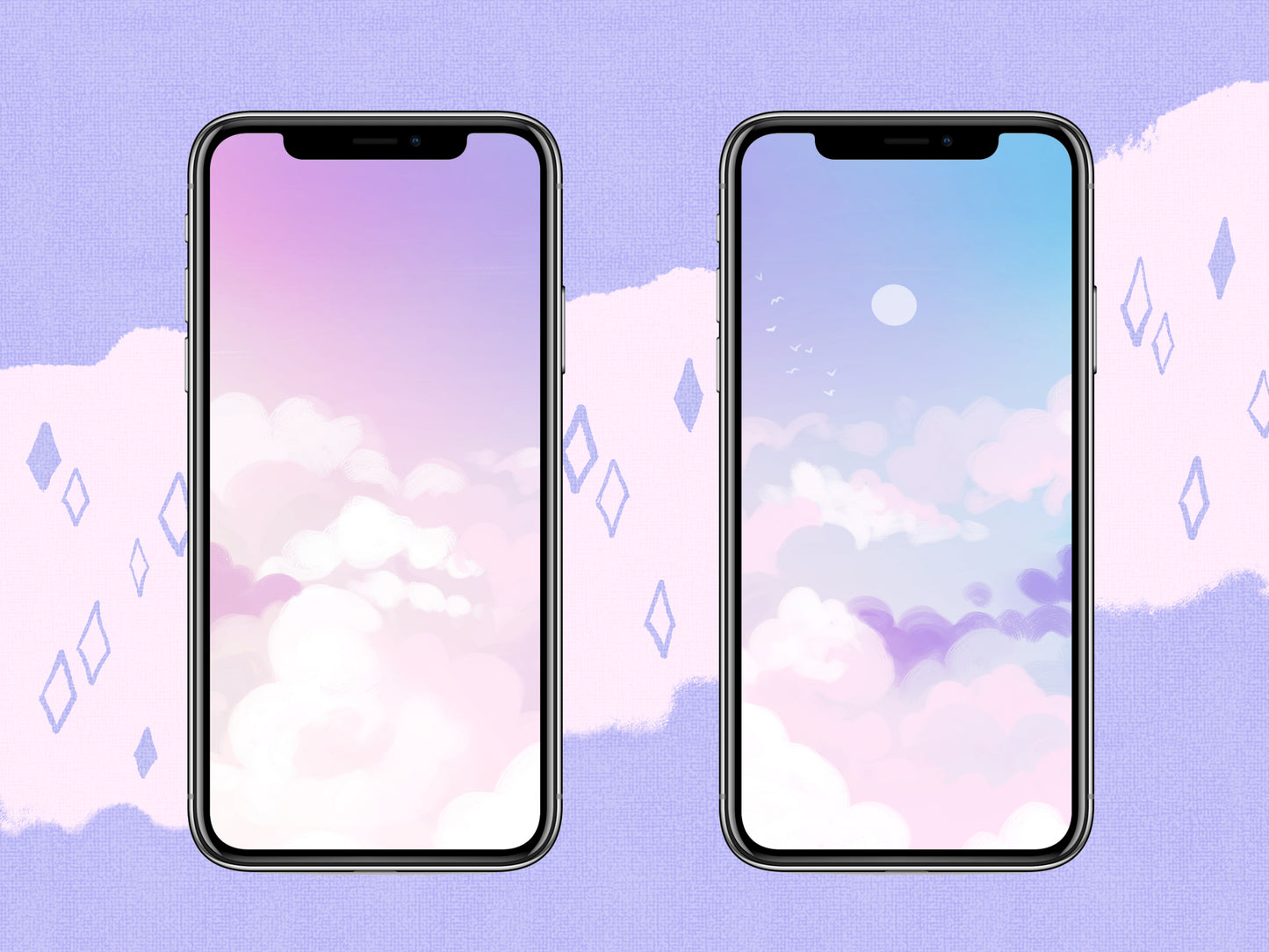 Pink and Blue Sunset Themed Phone Wallpaper Bundle - iPhone Android - Phone Background Illustration - Phone Aesthetic